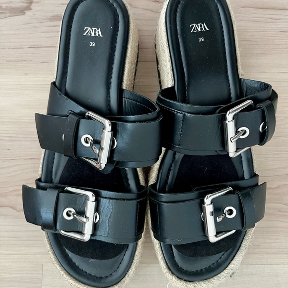 Zara Black Double Buckle Sandals Size 39 - Picture 2 of 4